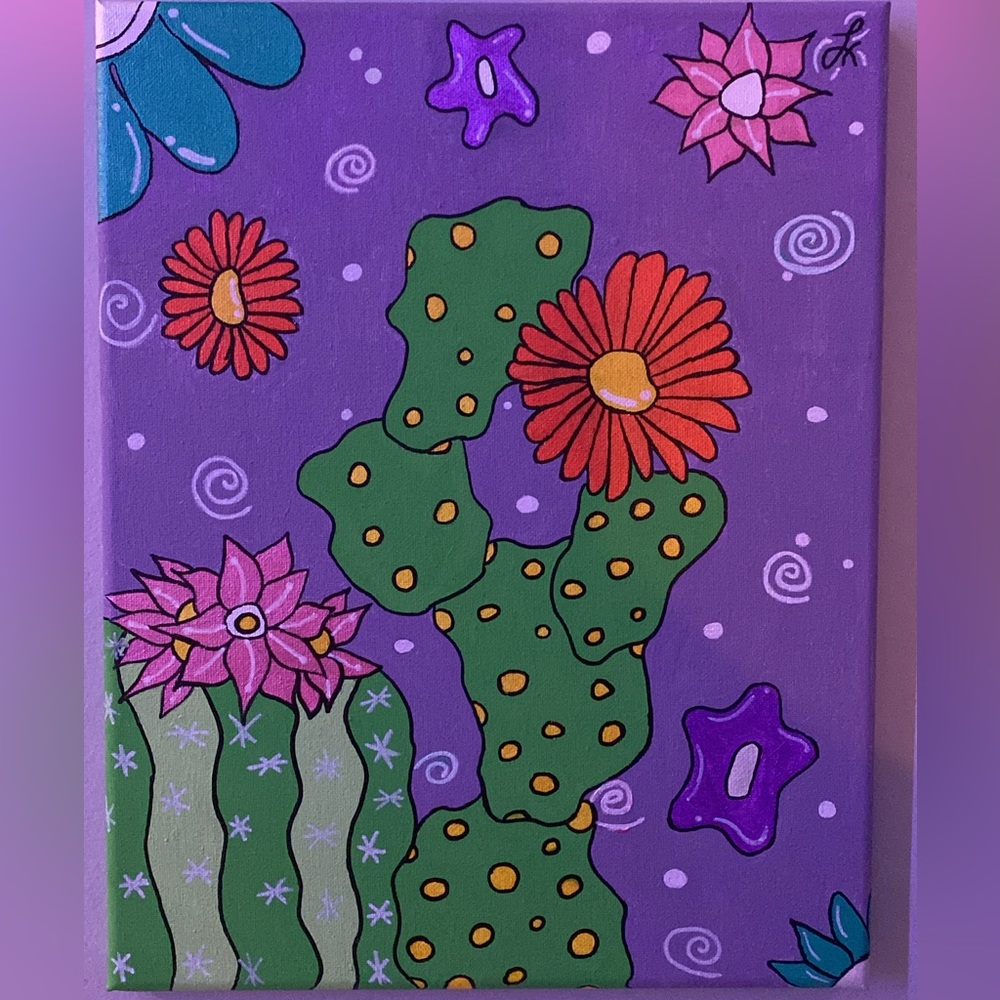 Boho cactus acrylic painting!